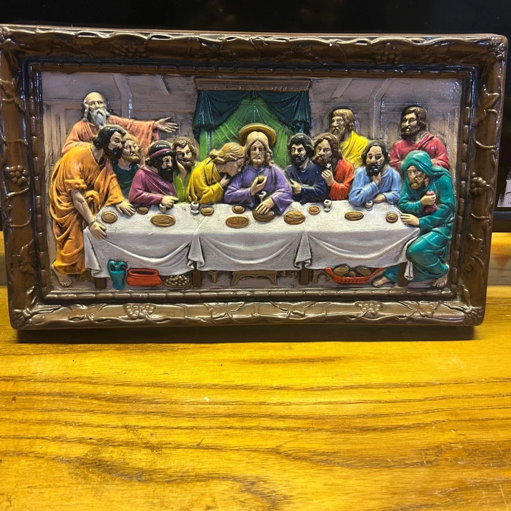 Holland Mold The Last Supper Wall hand painted Vtg Ceramic 3D Jesus bible art